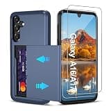 Pilaru Compatible with Samsung Galaxy A16 5G / A17 Case with Card Holder Dual Layer Heavy Duty Protective Shockproof Hidden Card Slot Slim Wallet Phone Cover for Women&Men for A16 Case (Blue)