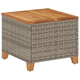 Small Garden Table 17.7x17.7x14.6 Inch Poly Rattan Patio Side Table with Acacia Wood Top and Powder-Coated Steel Frame