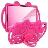 JAKPAK for iPad Air 11-inch M4 M3 M2 Case (2026/2025/2024) for Kids Girls iPad Air 5th 4th Generation Case with Rotating Kickstand Handle Teens Soft Silicone Cute Bow iPad 11 Cover, Hot Pink