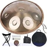 440Hz,432Hz Gold Handpan Drum with Steel Tongue, Meditation Instrument,22 in, 9, 10, 12 notes Steel (9 Notes 432hz)