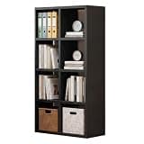 GTPLAYER Stackable Cube Storage Shelves, Farmhouse 8-Cube Book Shelf with Vertical/Horizontal Use, Fits 11" Bins, Optional Back Panels, Sturdy Organizer for Home Office, Living Room, Black