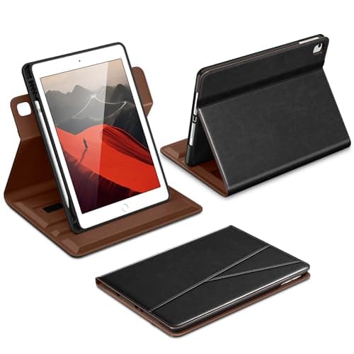 DTTO for iPad 6th / 5th Generation 9.7 Inch (2018/2017), iPad Air 2 / Air 1 Case, 360 Degree Rotating Premium Leather Folio Stand Cover with Pencil Holder, New Black