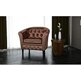 KTPRTOCK Brown Faux Leather Curved Arm Tub Chair with Tufted and Studded Detailing for Waiting Room, Office, and Home