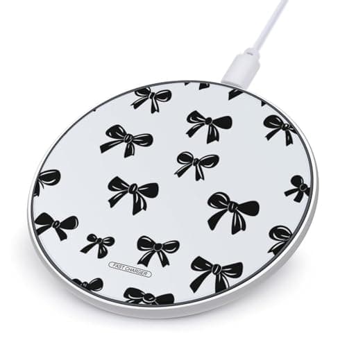 Black and White Bow Pattern Phone Charger Magnetic Charging Pad Anti-Slip with USB Cable