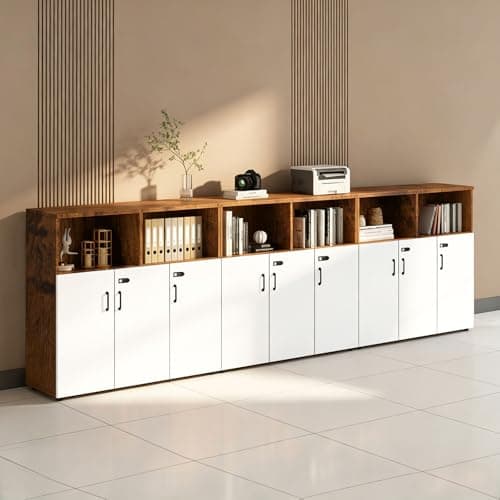 HSHBDDM File Cabinet with Password Lock, Wood Lateral Filing Cabinet for Letter/A4 Files, 3 Drawer with Door, Printer Stand with Open Shelves for Home Office
