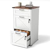 VINGLI 3 Drawer File Cabinet with Lock, Home Office Filing Organizer, for Letter Size File Folder Storage, Modern Farmhouse Style, Wood Vertical Filing Cabinet, Archivador (Rustic White & Brown)
