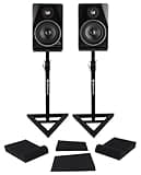 Rockville APM5D V2 Bundle: (2) 5.25-in 320W Peak/80W RMS Active Powered Studio Monitor Speakers-Dark Wood, Pair of RVSM1 Near-Field Stands, Pair of RRS190S Foam Isolation Pads, 3-Items