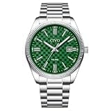 CIVO Analog Quartz Mens Watches Silver: Stainless Steel Wrist Watch for Men Gifts Green