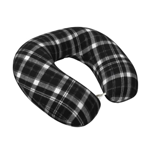 Fuzquwu White and Black Plaid (4) Pattern Neck Pillow for Traveling Airplane,Pure Memory Foam U-Shaped Neck Pillows for Flight Headrest Sleep