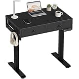 KLUVIS Black Sit Stand Desk with Drawers, 32 Inch Electric Standing Desk with Storage, Small Space Stand Up Computer Desks for Home Office Bedroom, Study Writing Desks for Walking Pad