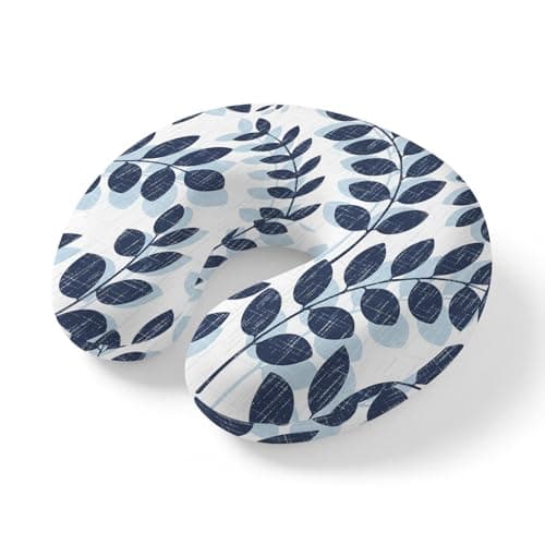 ZRNLTDGHK Neck Pillow Farm Navy Blue Botanical Leaves Travel Pillow Memory Foam U Shaped Pillows, Modern Foliage Silhouette Travel Neck Pillows for Airplane Car Office Home Sleeping Rest