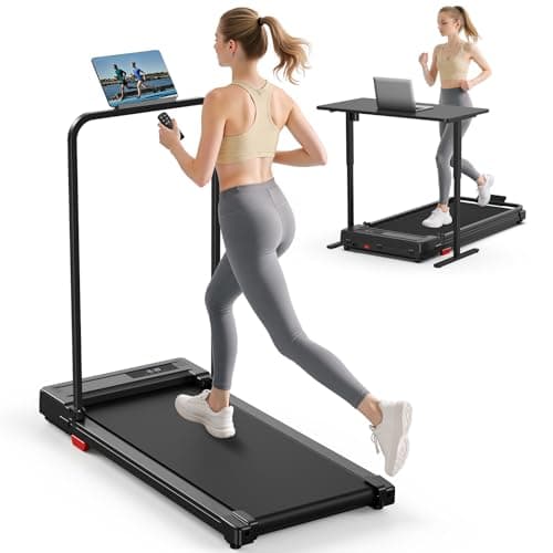Walking Pad Treadmill, Treadmills for Home with Handle Bar, Caminadoras para Hacer, Portable Small Desk Caminadora, Electrica Casa Foldable Pads, Folding Runing Machine, Remote Control, 4MPH - Red