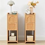 Narrow Nightstand Set of 2, Wooden Small 2 Drawer Nightstand, Slim Side End Table, Skinny Bedside Table, Mid Century Modern Night Stand with Drawers for Bedroom (Yellowish Natural)