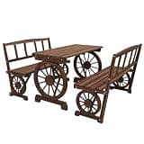 Calivox Patio Dining Set, Carbonized Outdoor Table and Chairs for 4 People with Wagon Wheel Design, Garden Bistro Furniture Set for Backyard Patio Porch Deck Dining Area