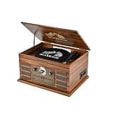 Victor RWRP-3000 Roxbury 8-in-1 Turntable Music Center with AudioStream, 3-Speed Vinyl Player, CD & Cassette Player, Bluetooth 5.4 in/Out, AM/FM Radio, USB Recording, Built-in Speakers