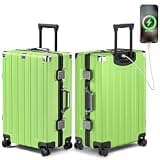 Krute Checked Aluminum Frame Suitcase 24 Inch Zipperless Luggages Hardside PC Luggage With Spinner Wheels TSA Lock USB Charger Suitcases(1 Piece)