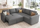 HONBAY Sectional Sleeper Sofa with Pull Out Bed, L Shaped Couch with Storage Seat, Modular Sectional Couches for Living Room, Dark Grey
