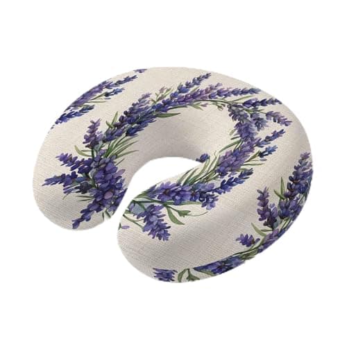 ZFUNCING Travel Pillows U-Shaped Neck Pillow Watercolor Spring Garland Ergonomic Memory Foam Pillow Head Cushion,Purple Circle Flower Soft Portable Neck Pillows for Office Airplane Car Train
