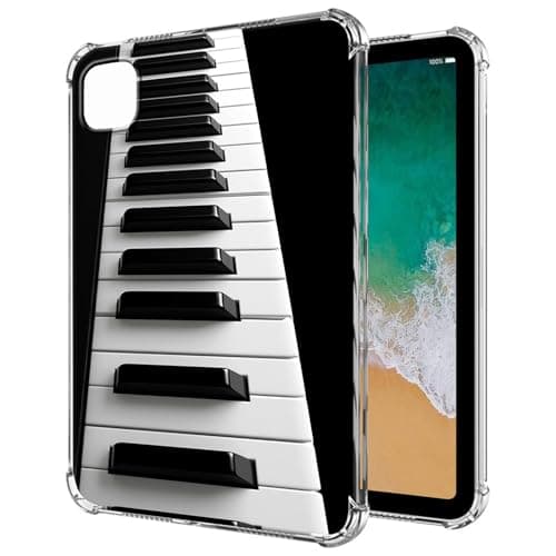 Clear Case for iPad Pro 12.9" 6th/5th/4th/3rd Generation 2022/2021/2020/2018,Thin Slim Soft Flexible Silicone TPU Rubber Back Case Cover for iPad Pro 12.9, Black White Piano Keys