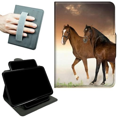 RWUTYTIUL Rotating Handle Case for Samsung Galaxy Tab A7 Lite 2021 8.7", 360 Degree Swivel Kickstand with Magnetic Closure Shockproof Leather Protective Cover for Women Men, Draft Horses