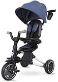 QPLAY Nova Children's Tricycle 8.5 / 7.5 Inch Blue Eva Pneumatic Tyre Push Bar UV Roof Freewheel Foldable Age 10-36 Months