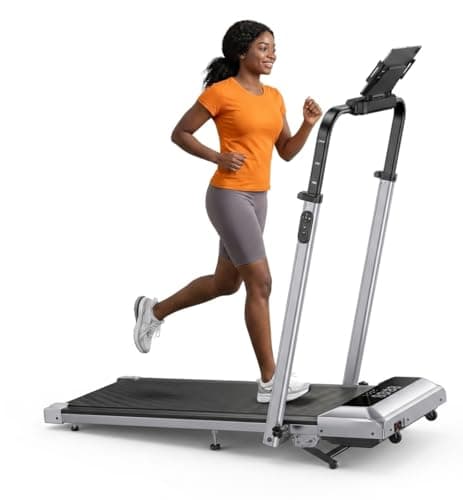 Electric Folding Treadmill Exercise Machine - Smart Compact Digital Workout Fitness Trainer w/Bluetooth App Sync, Manual Incline Adjustment, for Walking, Running, Gym
