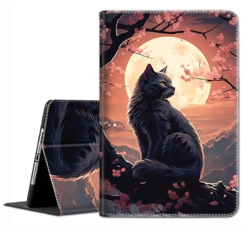 Case for iPad A16 11th Gen 11 Inch (2025), 10th Gen 10.9 Inch (2022) Model A3354, A3355, A3356, A2696, A2757, A2777 ，Slim Fit Standing Cover with Auto Sleep/Wake，Moon and Cat 1