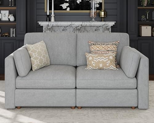 Kalafini Oversized 2 Seater Modular Sectional Sofa, Gray Loveseat Luxury Sectional Couches for Living Room, Solid Wood Frame Sofa, Removable Washable Cover, Deep Seat Couch