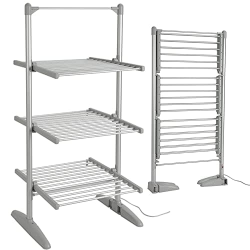 iumLeap Ceiling Clothes Dryer Aluminium and Steel Electric Clothes Dryer with Remote Control,Electric Heated Clothes Airer Dryer 3-Tier - Low Energy Indoor Drying Racks 3, A