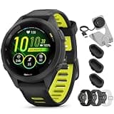 Garmin Forerunner 265S GPS Smartwatch Black/Amp Yellow 010-02810-03 Bundle with Nylon Elastic Bands 18mm 3 Pack, Charging Dock and Silicone Dust Cover 3 Pack