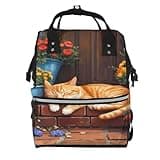 Pioyoku Sleeping Cat Flowers Print Diaper Bag Backpack -Multifunction Travel Baby Diaper Bag,Baby Bags For Girls Boys