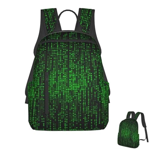 FHEDVBN Lightweight Hiking Backpack Casual Laptop Backpack for Men Women Green Number Binary Bookbag Travel Daypack