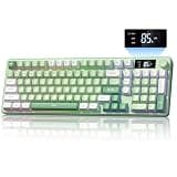 Keymatic Gaming Keyboard Wireless Creamy Keyboard with Media Knob & Screen Cute Keyboard Mechanical Feeling Membrane Keyboard with Number Pad RGB Backlit Tri-Mode BT/2.4GHz/USB-C - Green