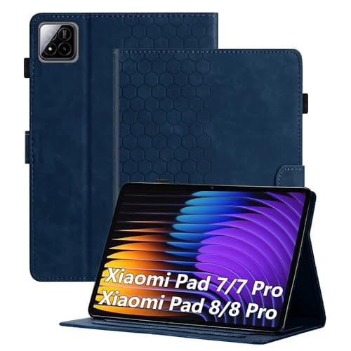 Cicili Case for Xiaomi Pad 7/7 Pro (11.2-Inch, 2025 Model), Slim with Stand Hard Back PU Leather Cover for Tab Xiaomi Pad 7/7 Pro Tablet, Honeycomb Pattern Holder Multi-Viewing Angles, Blue