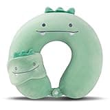 MissSoul Kids Neck Pillow for Travel with Sleep Eye Mask, Cute Travel Neck Pillow, Memory Foam Flight Sleeping Headrest Pillow for Boys & Girls, Airplane, Train, Car, Home Use - Green Dinosaur