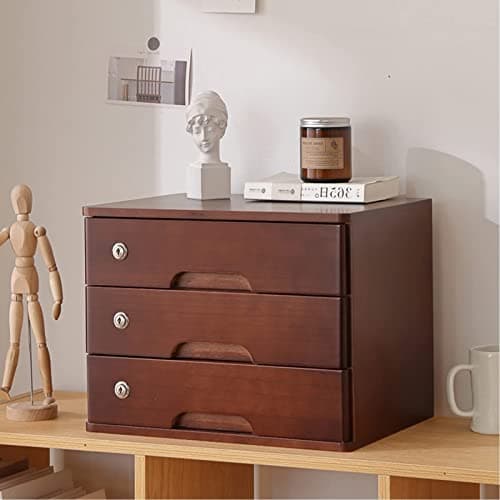 UYCVT Wooden Desktop File Cabinet with Lock 4-Drawer Storage Flat File Cabinet for Documents Stylish Desktop Storage Box for Home & Office-3 Drawer-B