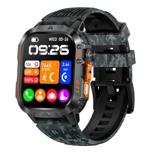 Smart Watch for Men, 1200mAh Battery with LED Flashlight, 2.01" HD Fitness Tracker, 100+ Sports Modes, IP68 Waterproof Smartwatch for Android iOS