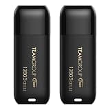 TEAMGROUP C175 128GB 2 Pack USB 3.2 Gen 1 (USB 3.1/3.0) Read 100MB/s Flash Thumb Drive, External Data Storage Memory Stick Compatible with Computer/Laptop Matte Black TC1753128GB22