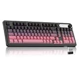 MageGee GK960 Wireless Keyboard, 98 Keys Tri-Mode BT/2.4G/Wired Membrane Gaming Keyboard, RGB Creamy Keyboard with Number Pad, Knob Control, Side Printed Keycaps, 4000mAh Battery - Black & Pink