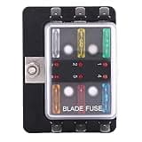 6 Way Blade Box Block Holder with LED Warning Light, Automotive Circuit Panel for Car Van Boat Marine, Includes 5A - 30A and Clear Cover