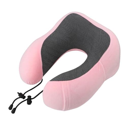 Memory Foam Travel Neck Pillow, U-Shaped 360-Degree Support, 100% Cotton Cover, Airplane Car Office Cushion for Men & Women Pink