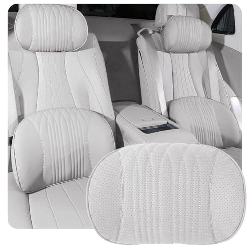 KUNIO 1 Piece Comfortable Car Headrest Pillow Ergonomic DesignTravel Neck Pillow Car Pillow for Neck Pain Relief 100% Memory Foam & Breathable White