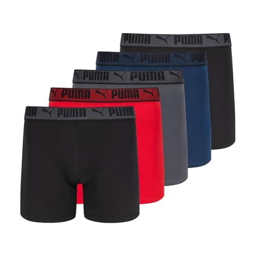 PUMA Men's 5 Pack Training Fit Boxer Briefs, Red/Navy, Large