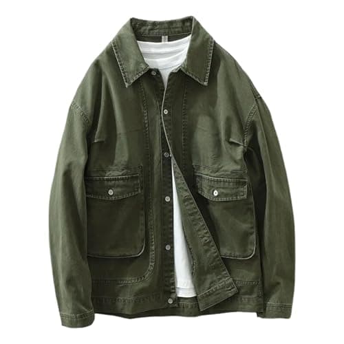 FSSNHQHCJ Japanese-style Men's Workwear Jacket Spring Loose-fit Casual Coat Outerwear Green1 S