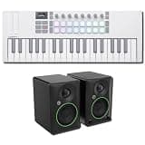 Novation Launchkey Mini 37 (MK4) White MIDI Keyboard Controller Bundle with Mackie CR3.5BT Bluetooth Studio Monitors — Three-Octave Mini Keys for Music Production, Beat Making, Songwriting