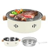 BSDLZCH Portable Charcoal Barbecue Grill, 1pc Mini BBQ Grill Multifunctional Charcoal Grill Round Tabletop Charcoal Grill for Outdoor Cooking Home Party Picnic Camping (Beige)