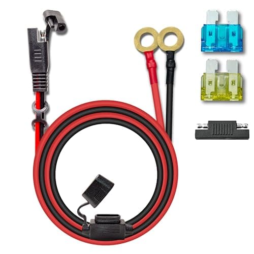 BFXM 10AWG 3.3FT Charger Cable, SAE to O Ring Terminal Quick Disconnect Harness, 2 Pin SAE Connectors Extension Cables Cord with 15& 20A Fuse and 1 Reverse Plug for Car, Motorcycle, Solar Panel