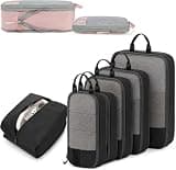 News - 6-Piece Expandable Space-Saving Packing Cubes, Compression Luggage Organizer Set with Shoe Bag and Laundry Bag, Space Saving Suitcase Organizer for Clothing (Black)