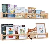 TUEGEGNS Nursery Book Shelves - Wall Mounted Set of 2, 32 inches Wooden Floating Bookshelves for Kids' Room and Study Room