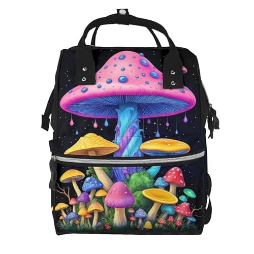 Qewfoju Colorful Mushroom Print Diaper Bag Backpack Large Capacity Diaper Backpack Baby Changing Bags